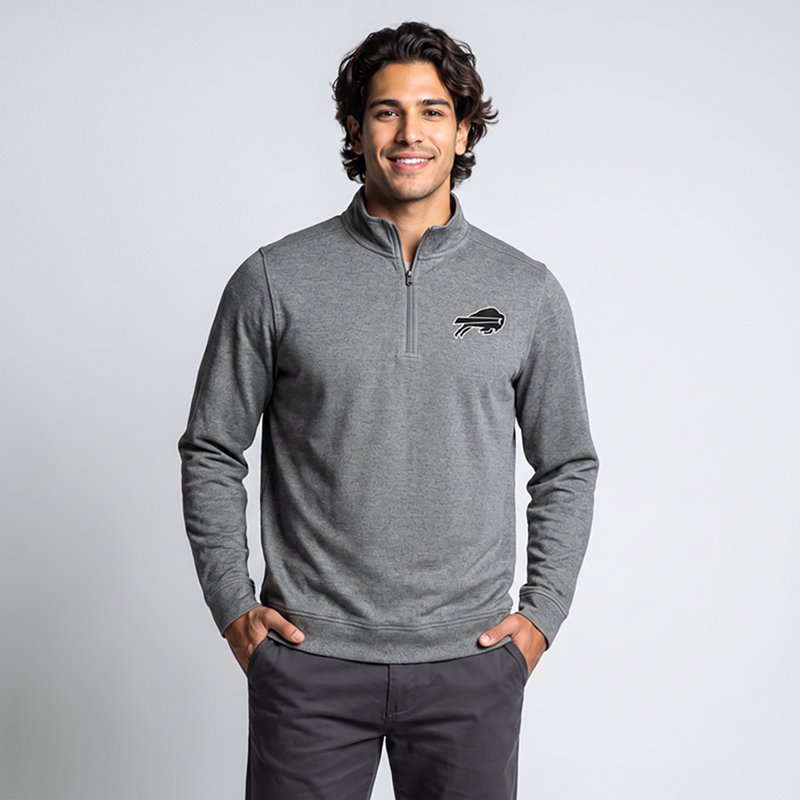 Men's Antigua  Heather Black Buffalo Bills Subtle Quarter-Zip Top