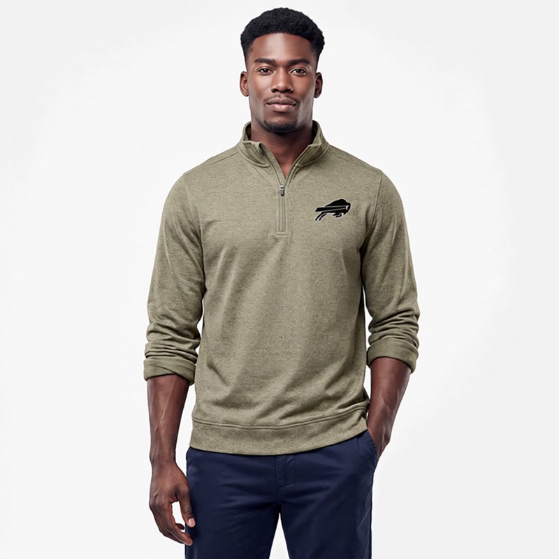 Men's Antigua Heather Olive Buffalo Bills Subtle Quarter-Zip Top