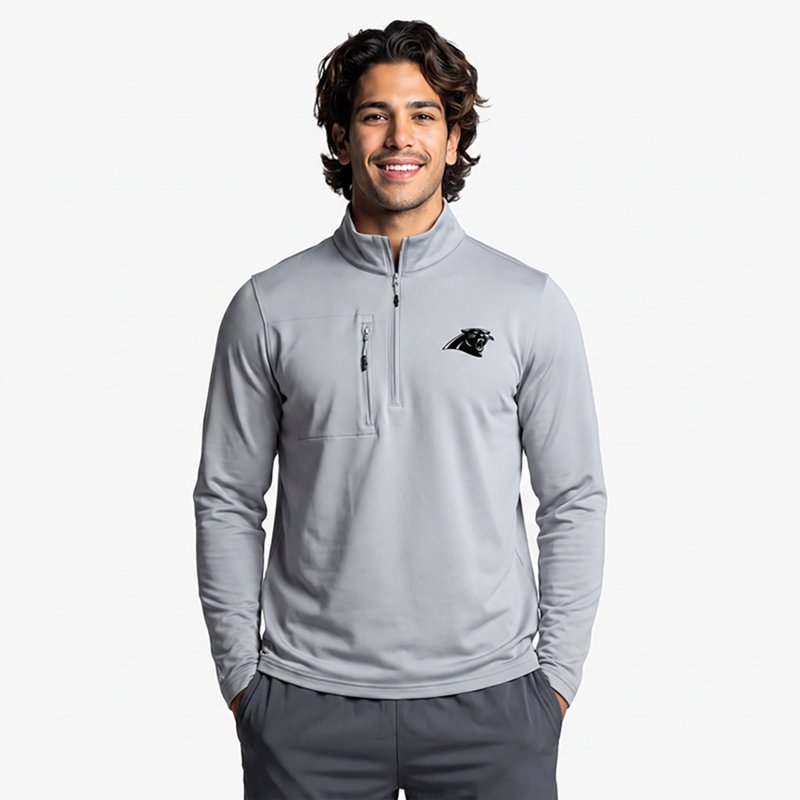 Men's Antigua  Gray Carolina Panthers Insider Quarter-Zip Jacket