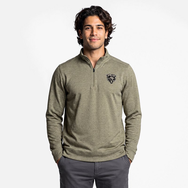 Men's Antigua Heather Olive Chicago Bears Subtle Quarter-Zip Top