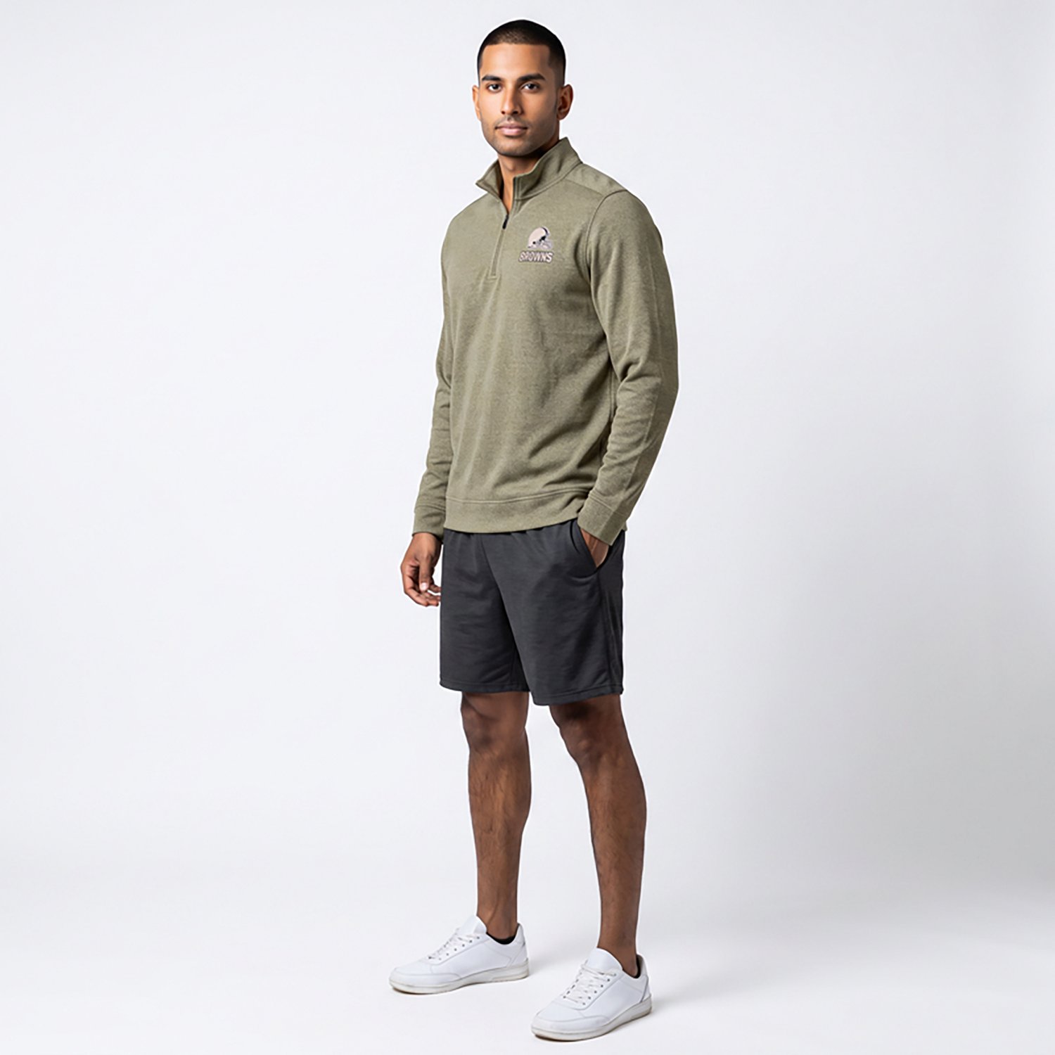 Antigua Men's Cleveland Browns Subtle 1/4-Zip Pullover Top - view number 2