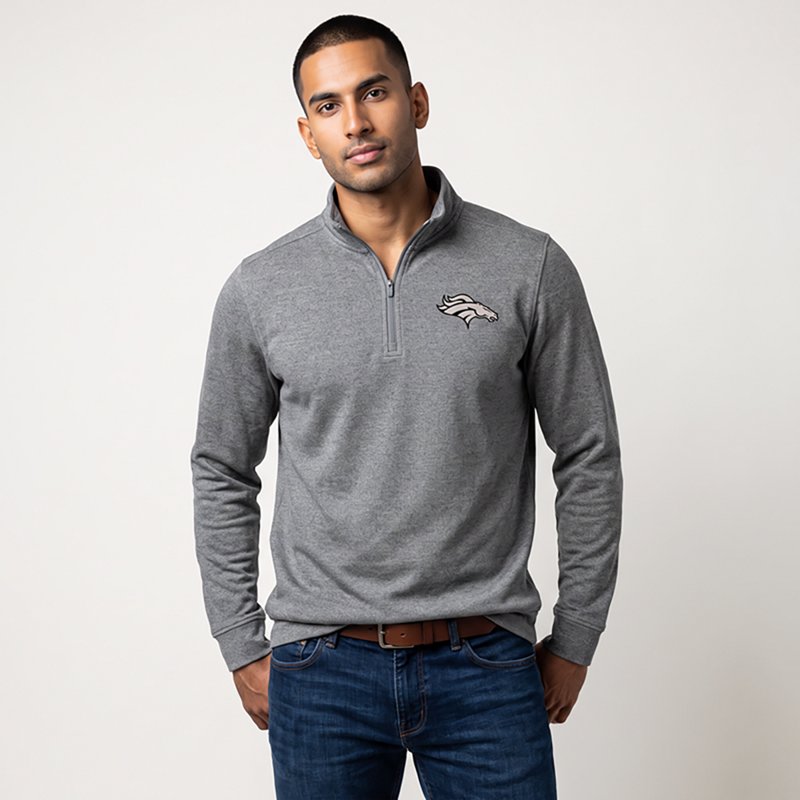Men's Antigua  Heather Black Denver Broncos Subtle Quarter-Zip Top