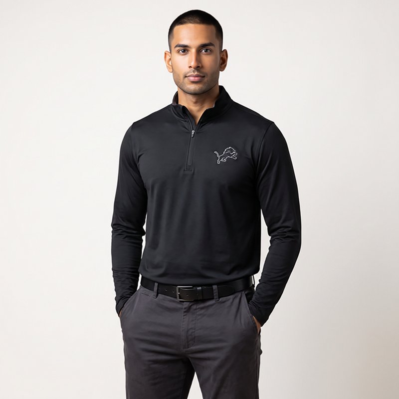 Men's Antigua  Black Detroit Lions Content Quarter-Zip Pullover Top