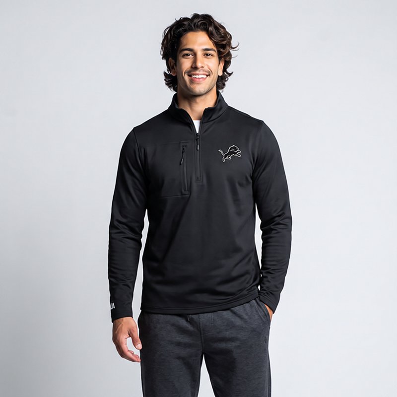 Men's Antigua  Black Detroit Lions Insider Quarter-Zip Jacket