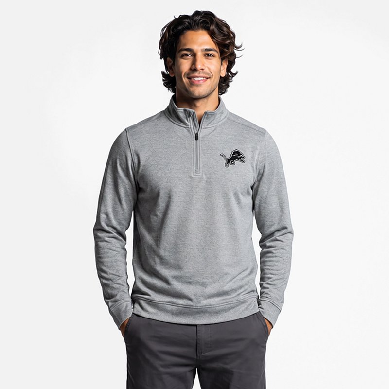 Men's Antigua  Heather Gray Detroit Lions Subtle Quarter-Zip Top