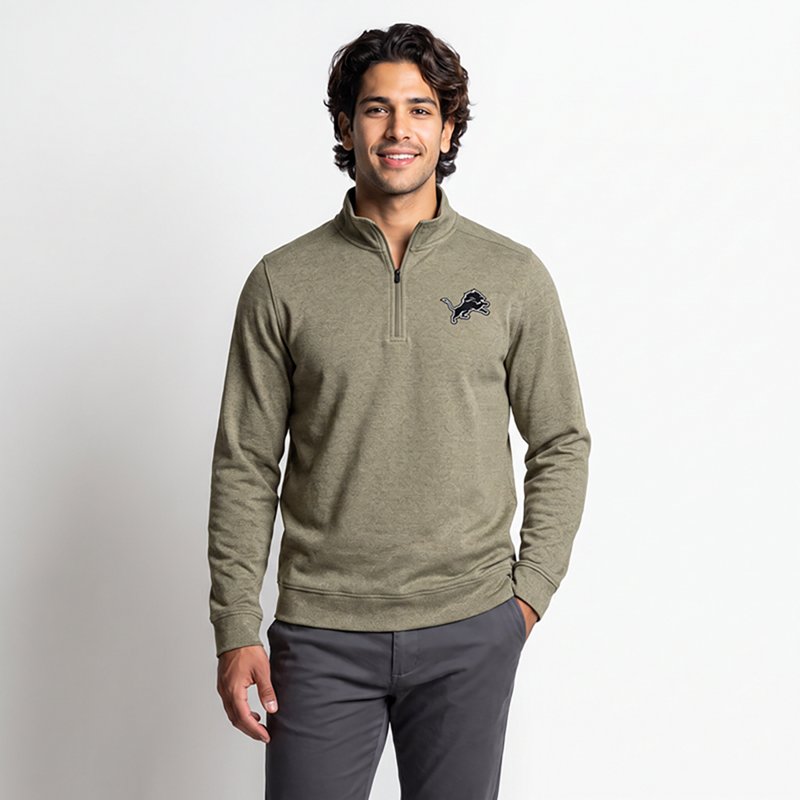 Men's Antigua Heather Olive Detroit Lions Subtle Quarter-Zip Top