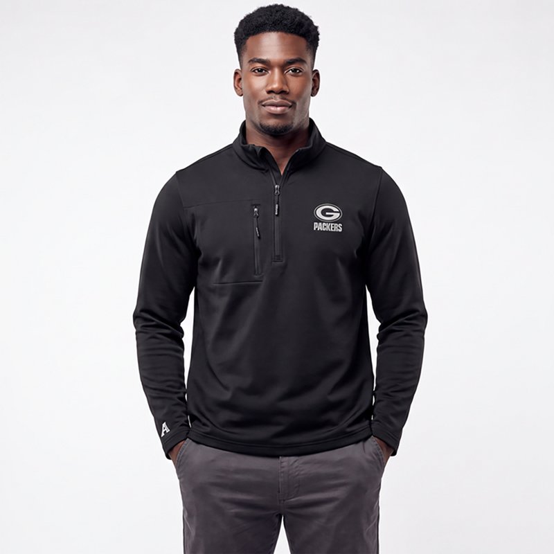 Men's Antigua  Black Green Bay Packers Insider Quarter-Zip Jacket