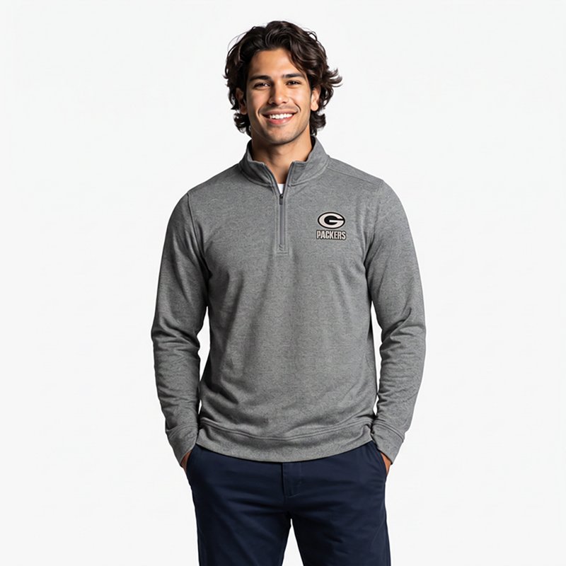Men's Antigua  Heather Black Green Bay Packers Subtle Quarter-Zip Top