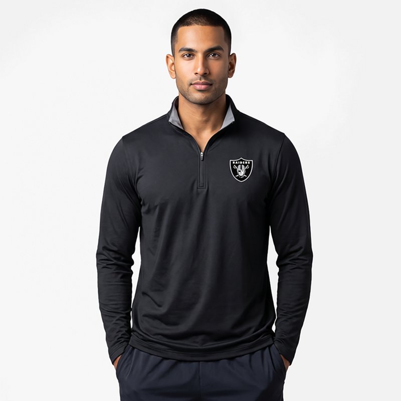 Men's Antigua  Black Las Vegas Raiders Content Quarter-Zip Pullover Top