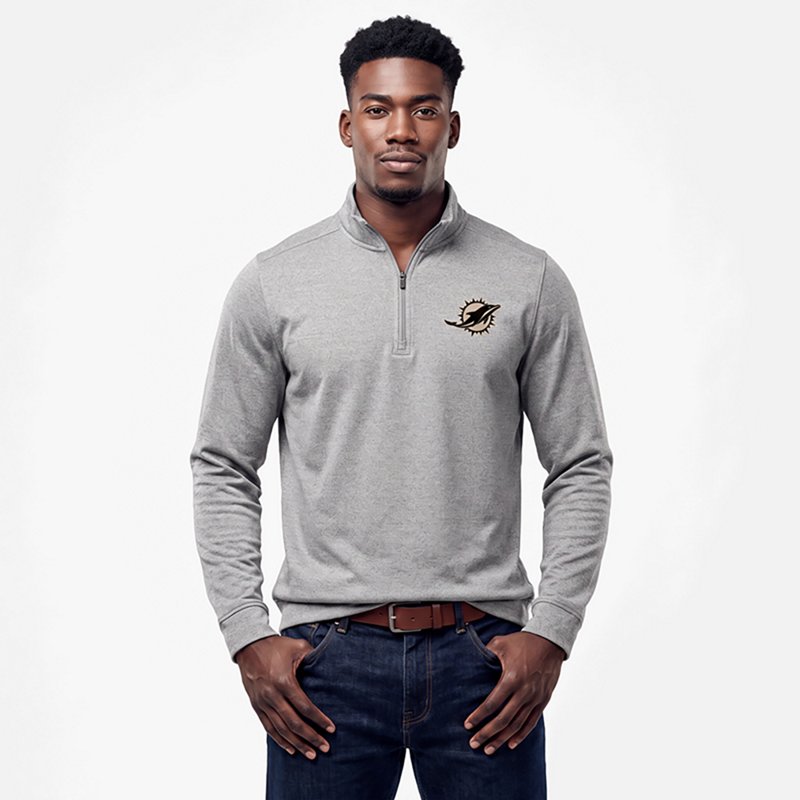 Men's Antigua  Heather Gray Miami Dolphins Subtle Quarter-Zip Top