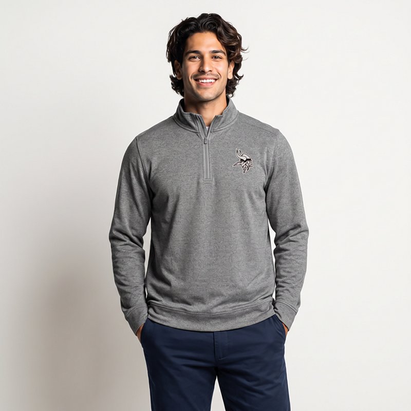 Men's Antigua  Heather Black Minnesota Vikings Subtle Quarter-Zip Top