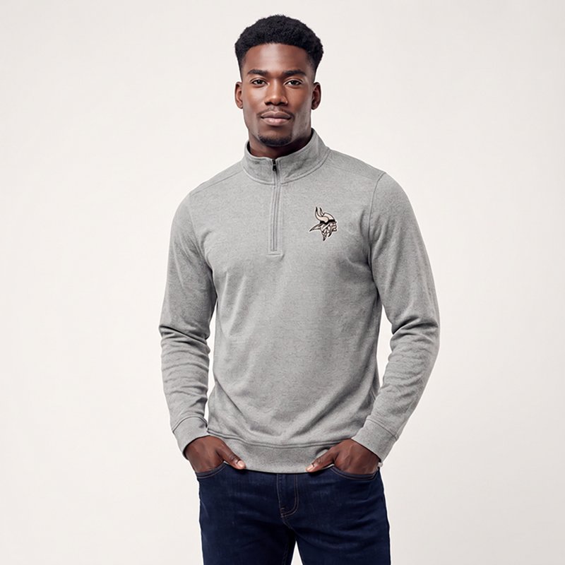 Men's Antigua  Heather Gray Minnesota Vikings Subtle Quarter-Zip Top