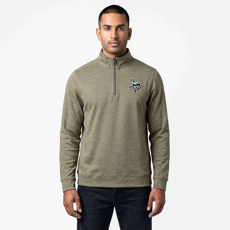 Men's Antigua Heather Olive Minnesota Vikings Subtle Quarter-Zip Top