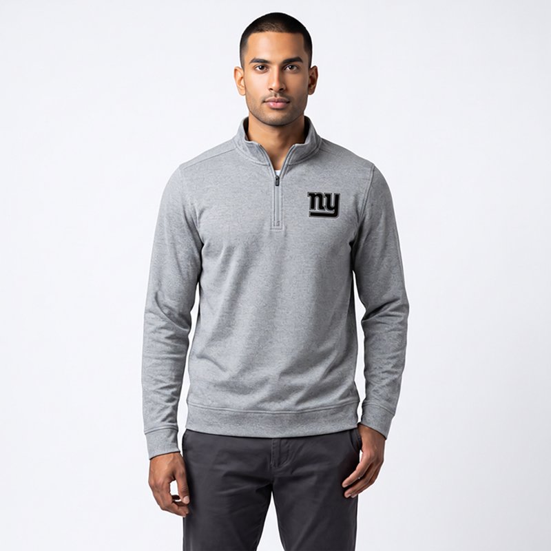 Men's Antigua  Heather Gray New York Giants Subtle Quarter-Zip Top