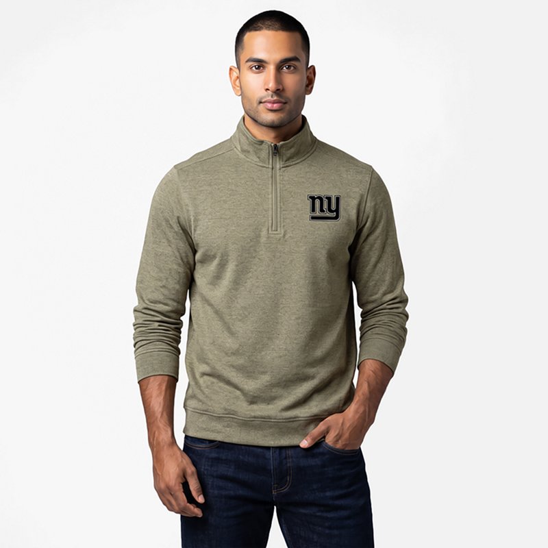 Men's Antigua Heather Olive New York Giants Subtle Quarter-Zip Top
