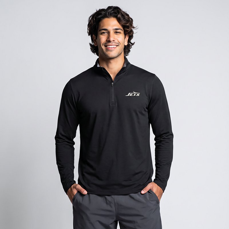 Men's Antigua  Black New York Jets Content Quarter-Zip Pullover Top