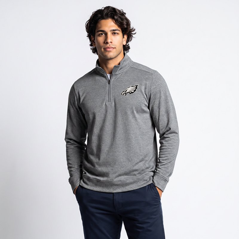 Men's Antigua  Heather Black Philadelphia Eagles Subtle Quarter-Zip Sweatshirt