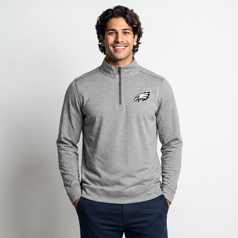 Men's Antigua  Heather Gray Philadelphia Eagles Subtle Quarter-Zip Sweatshirt