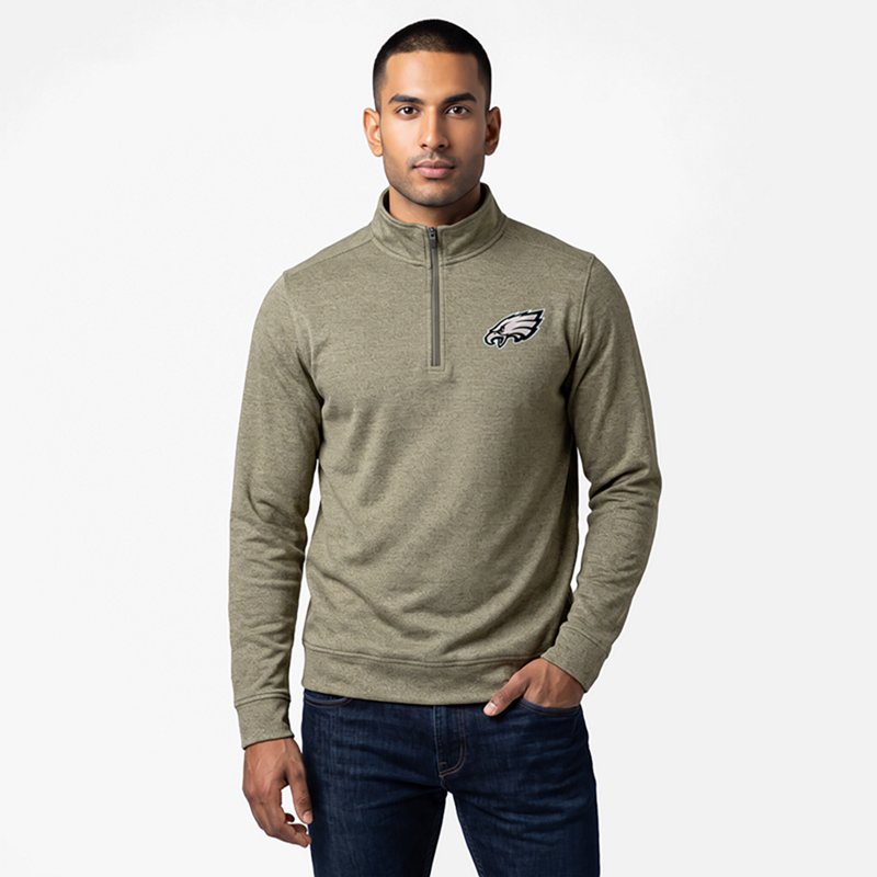 Men's Antigua  Olive Philadelphia Eagles Subtle Quarter-Zip Sweatshirt