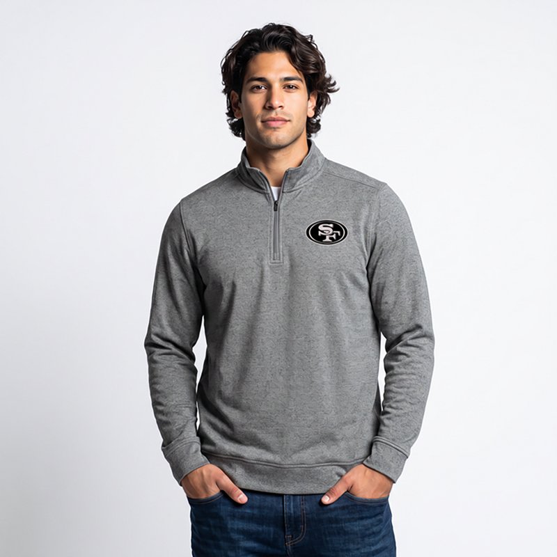 Men's Antigua  Heather Black San Francisco 49ers Subtle Quarter-Zip Top