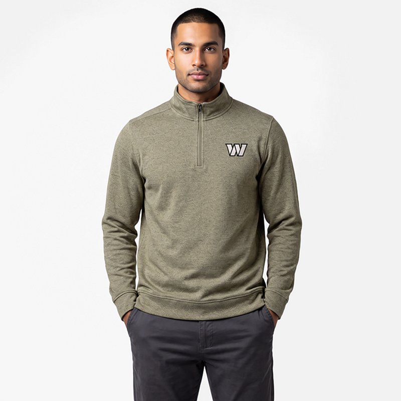 Men's Antigua Heather Olive Washington Commanders Subtle Quarter-Zip Top