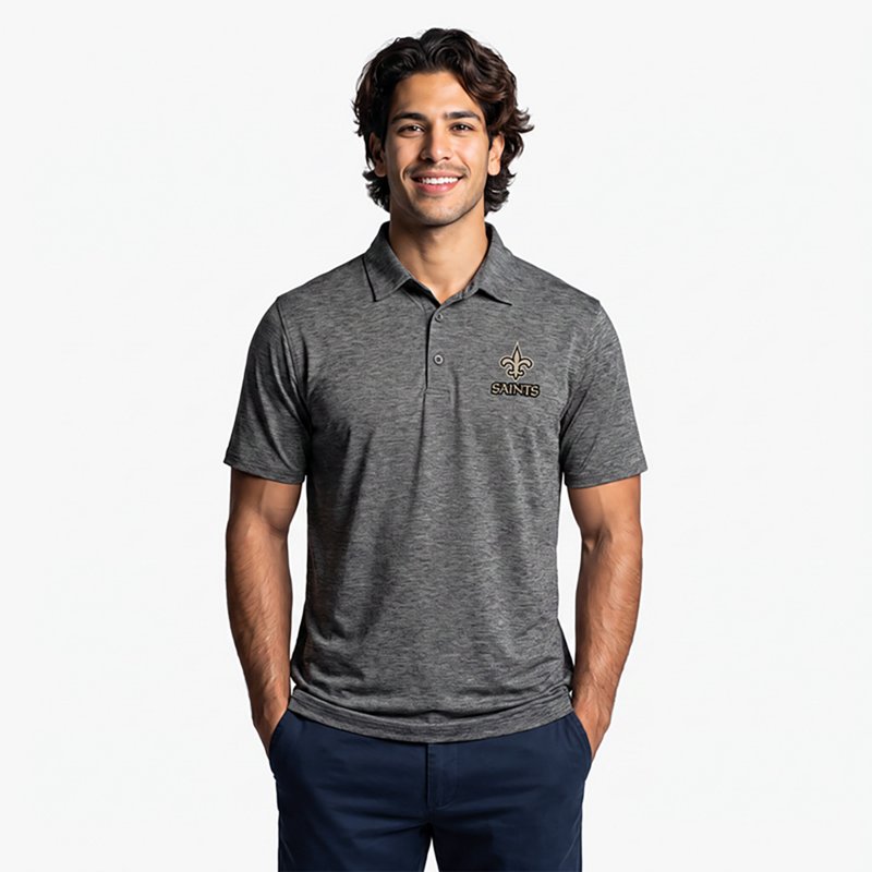Men's Antigua  Heather Black New Orleans Saints Par 3 Polo