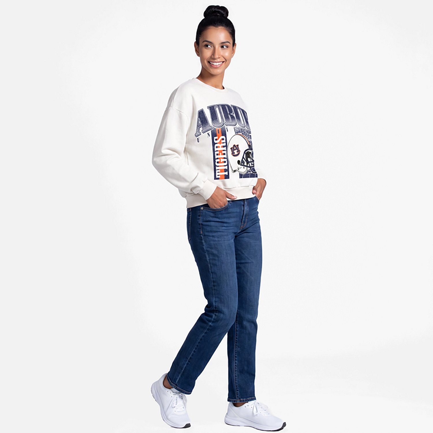 Pressbox Auburn Tigers Oversized Janice Retro Waist-Length Sweatshirt