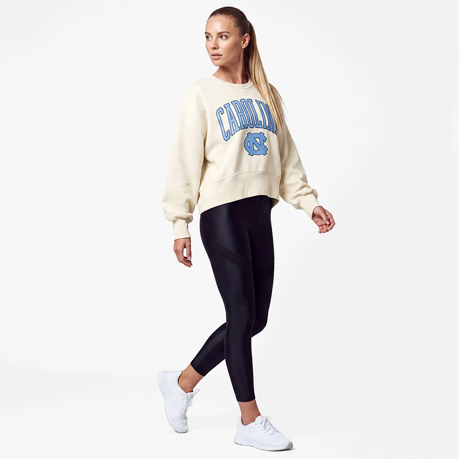 Pressbox North Carolina Tar Heels Oversized Waist-Length Crewneck Sweatshirt