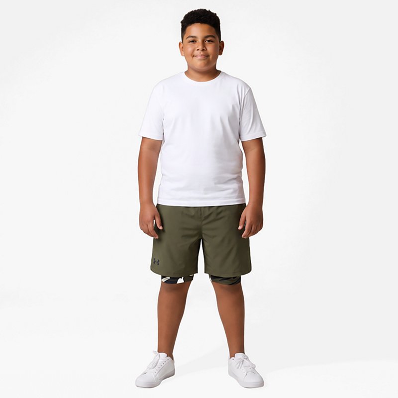 Under Armour Boys' Woven 2-In-1 Shorts, XS, Marine OD Green/Marine OD Green/Black