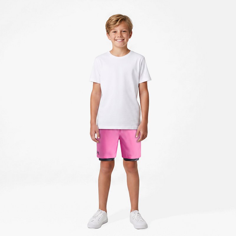 Under Armour Boys' Woven 2-In-1 Shorts, Medium, Pink Frenzy