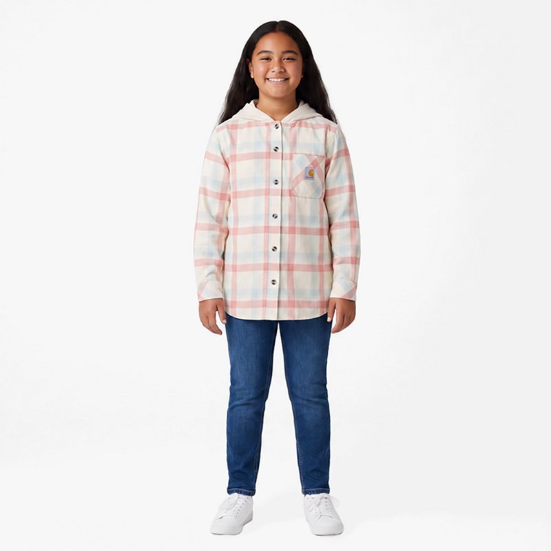 Carhartt Girls' Flannel Long-Sleeve Hooded Shirt, XL, Turtledove