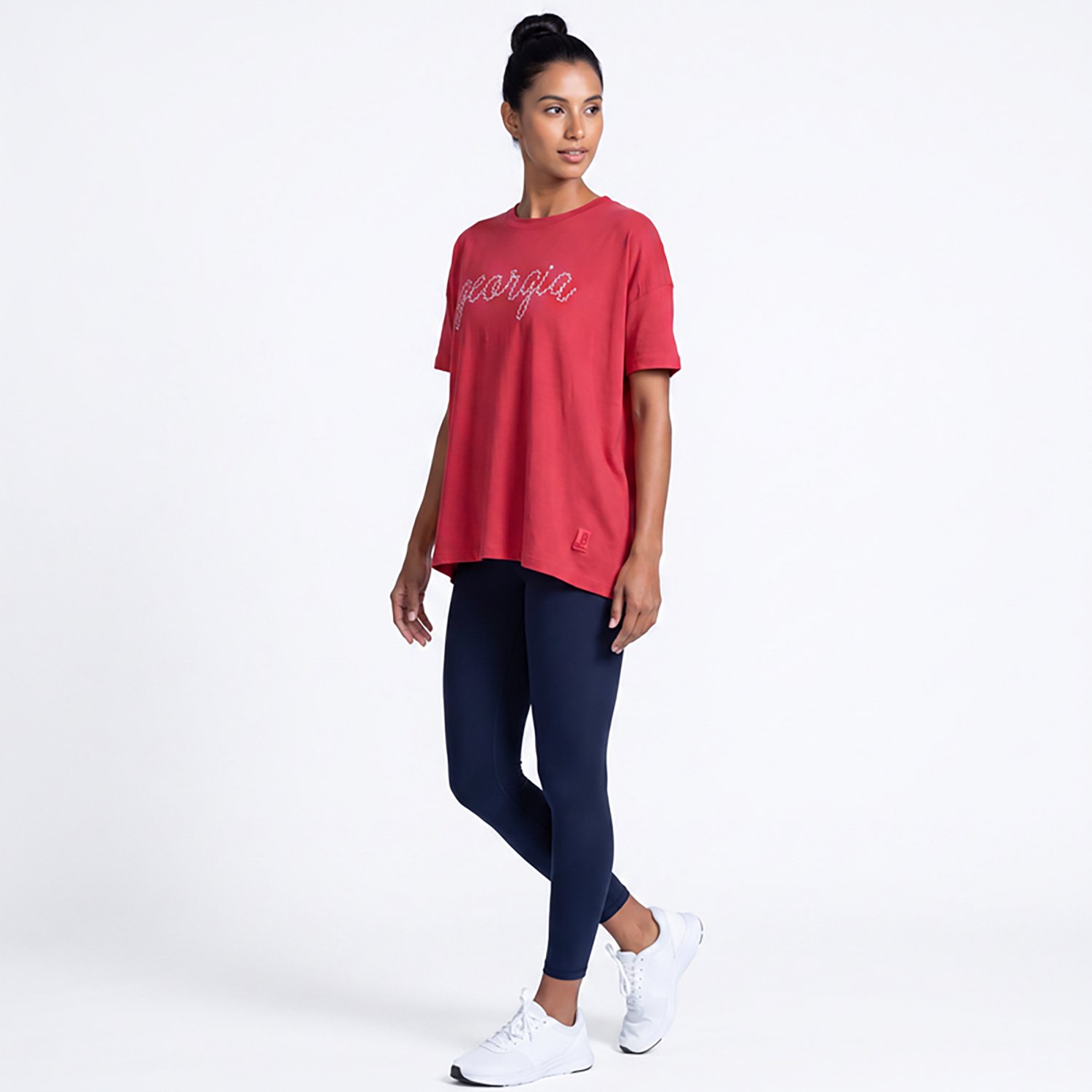 Pressbox Heather Georgia Bulldogs Swirl Script Twisted Team Color Stitched Oversized T-Shirt