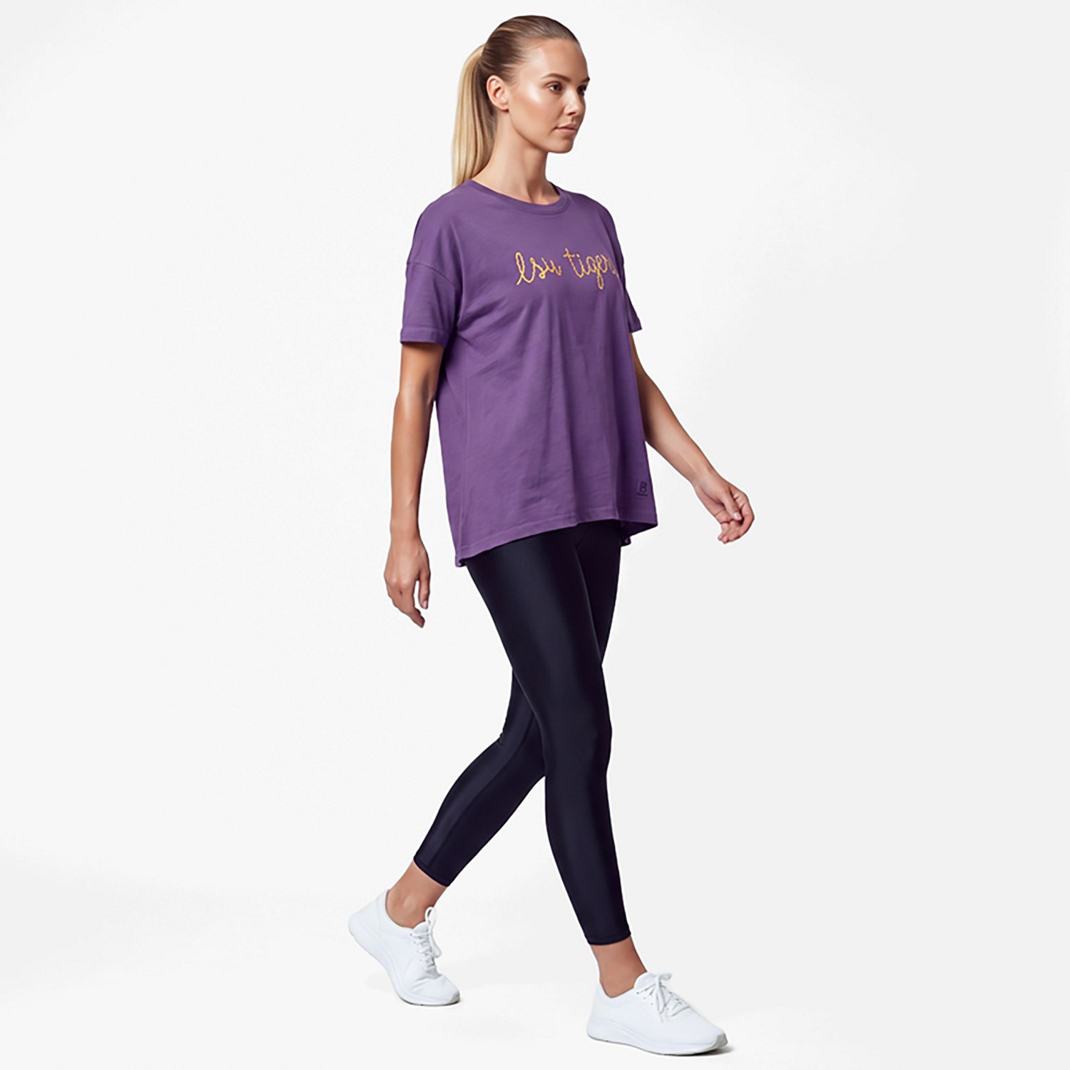 Pressbox Heather LSU Tigers Swirl Script Twisted Team Color Stitched Oversized T-Shirt