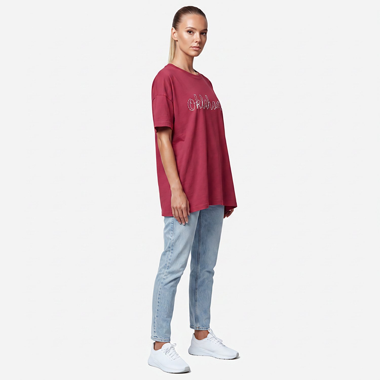 Pressbox Women's Oklahoma Swirl Script Oversized Graphic T-shirt