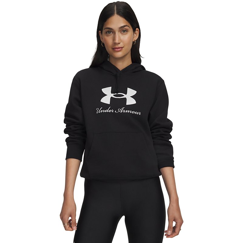 Under Armour Women's Rival Hooded Shimmer Sweatshirt - Ultimate Black / / Metallic Silver