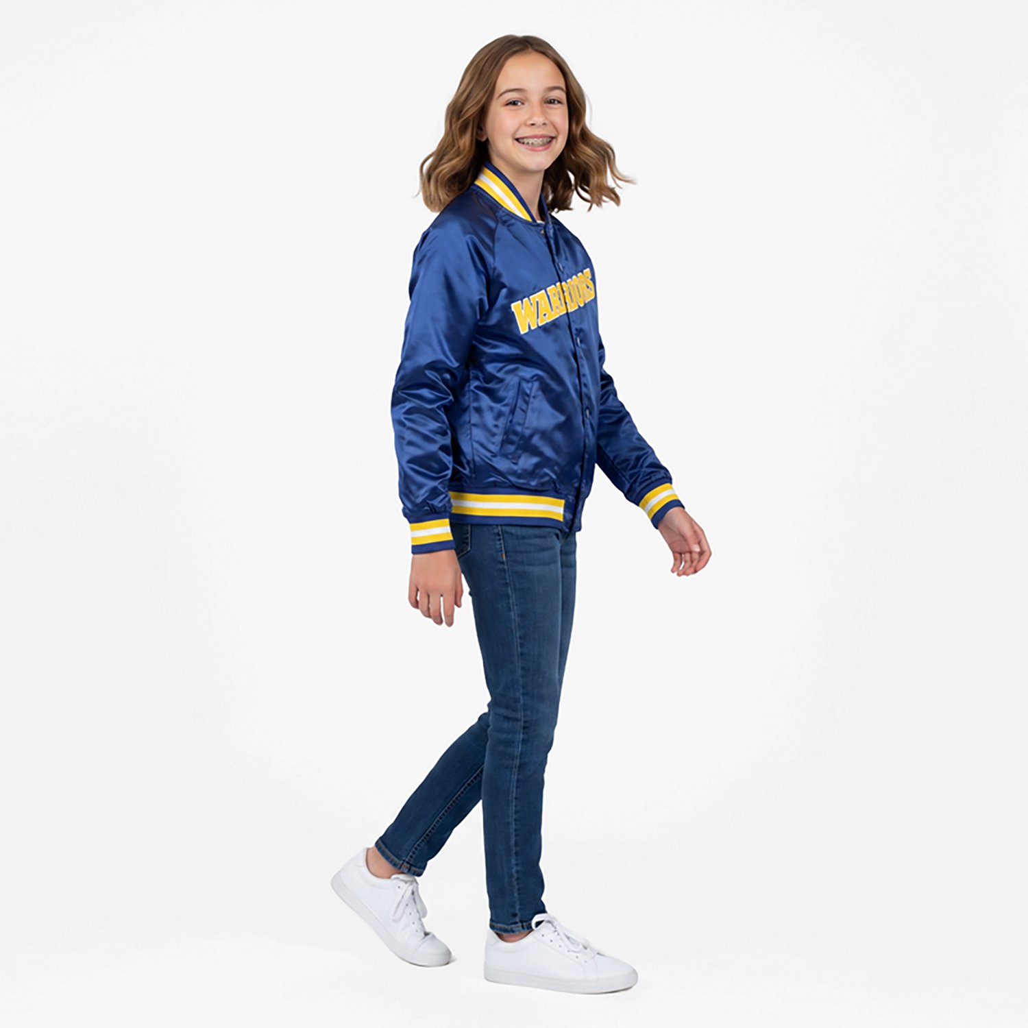 Youth Mitchell  Ness Golden State Warriors Hardwood Classics Satin Raglan Full-Snap Jacket