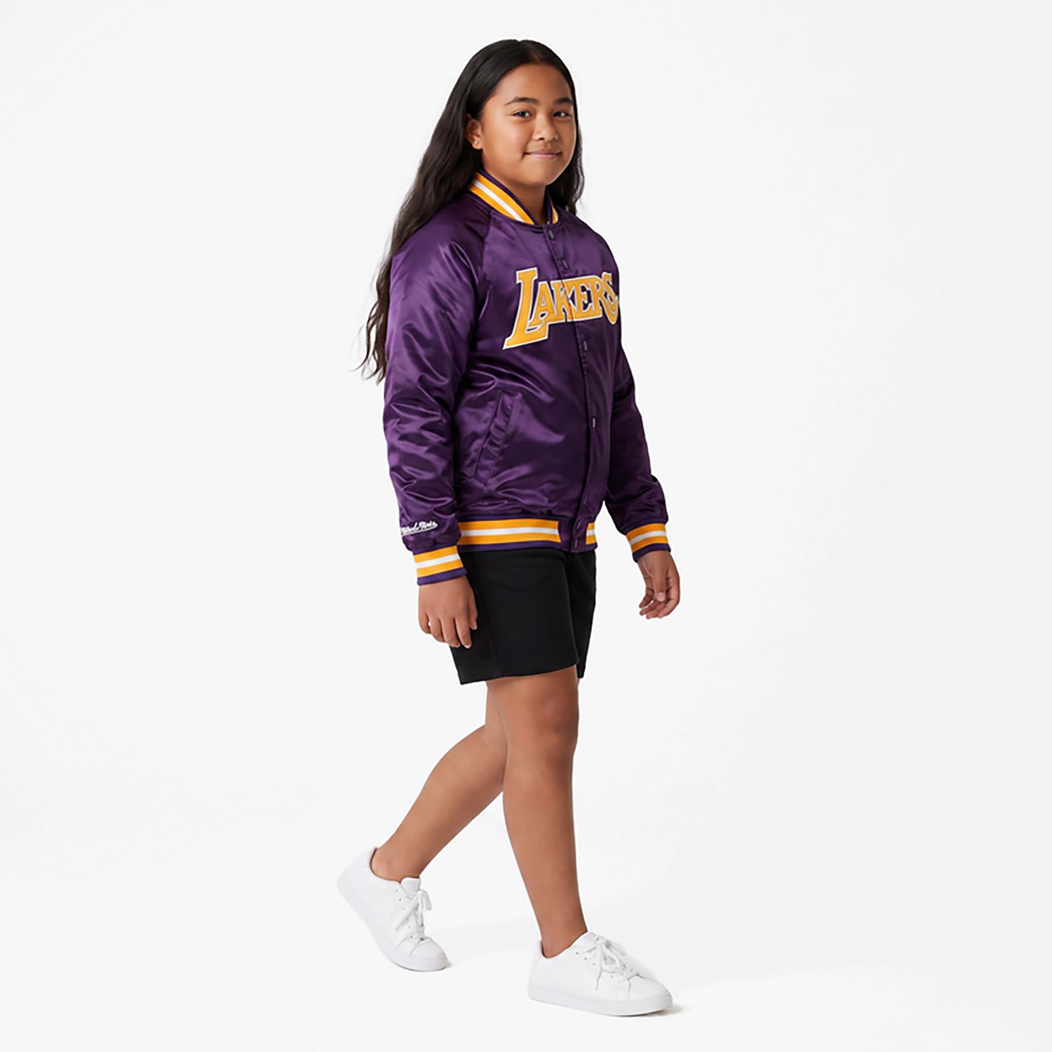 Youth Mitchell  Ness Los Angeles Lakers Hardwood Classics Satin Raglan Full-Snap Jacket