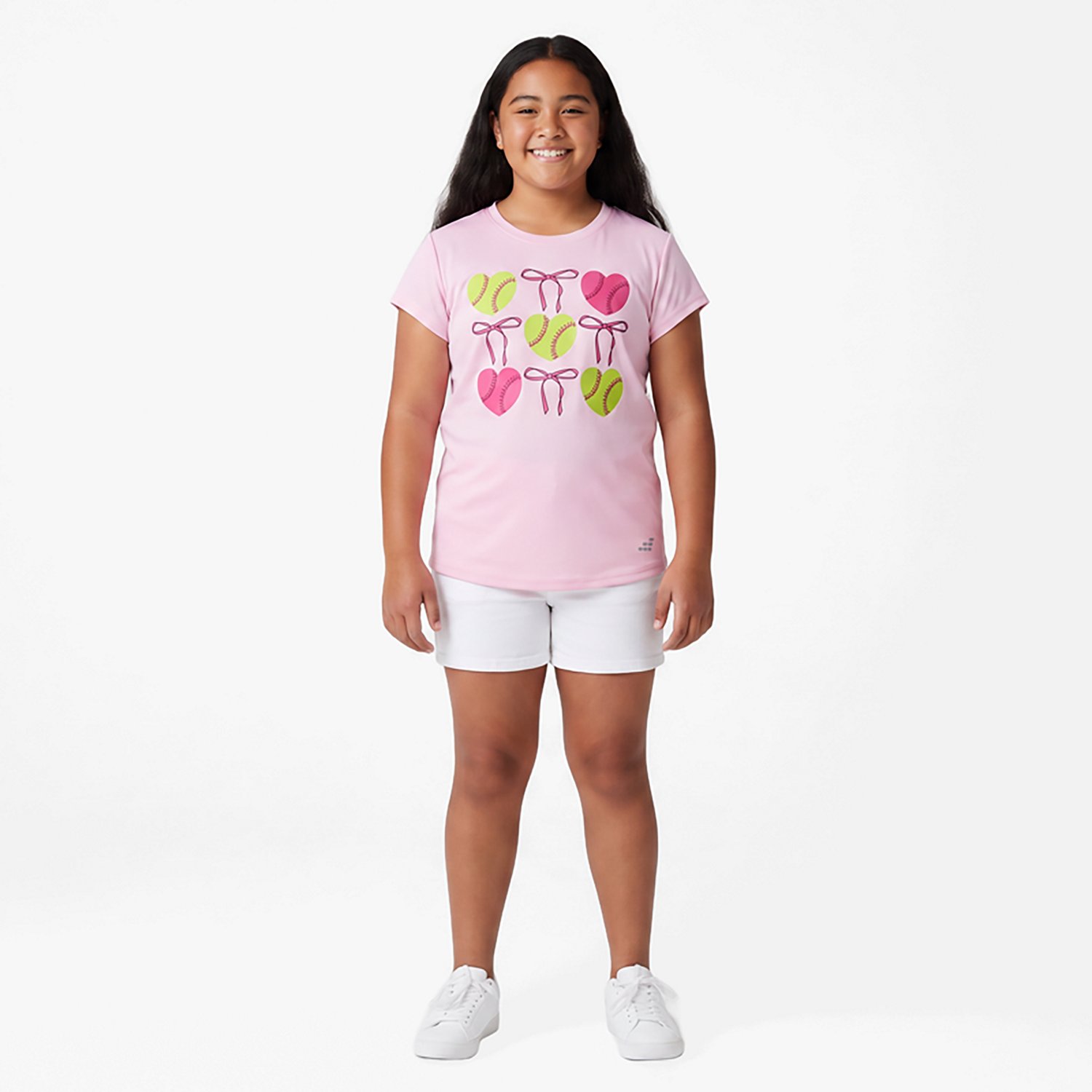 BCG Girls' Turbo Softball Hearts Graphic Short Sleeve T-Shirt