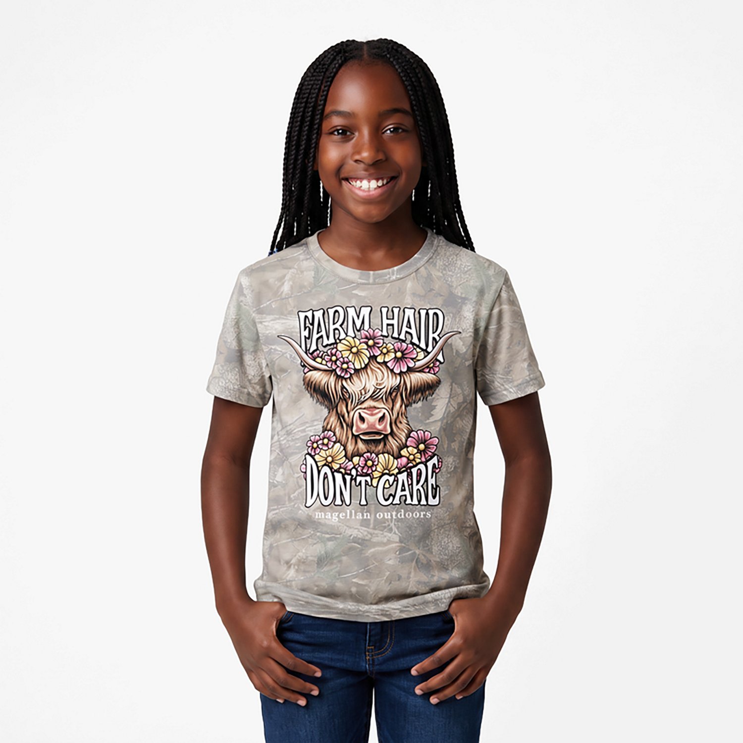 Magellan Outdoors Girls’ Farm Hair Cow Graphic Short Sleeve T‑Shirt - view number 2