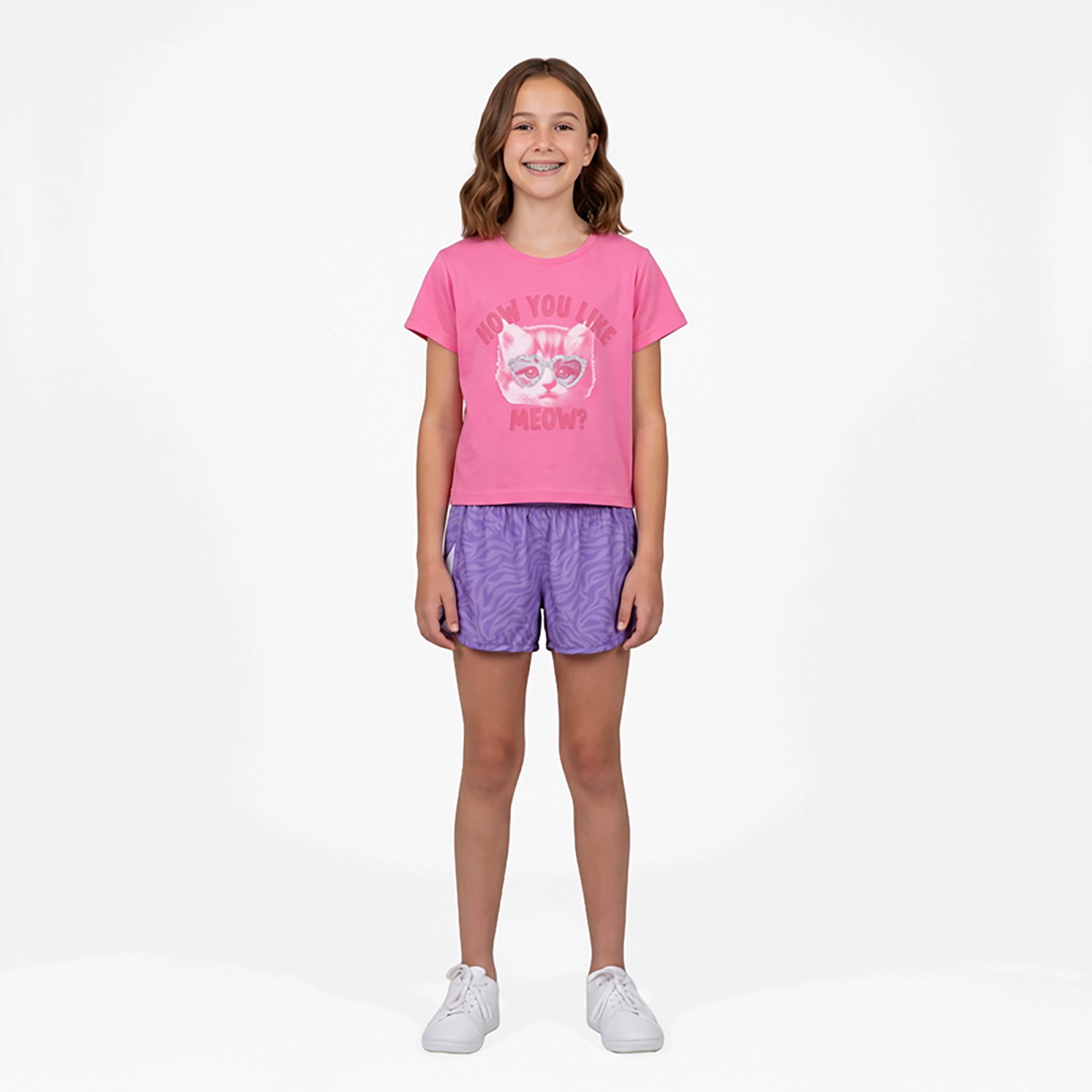 BCG Girls' 4-6X Meow Short Sleeve 2-Piece Short Set