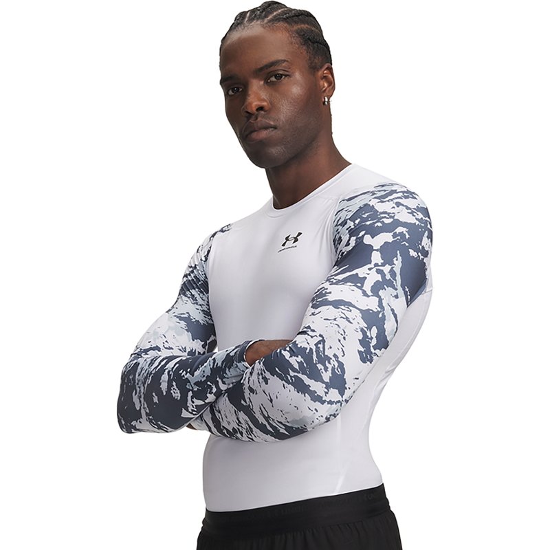 Under Armour Men's HeatGear Armour Compression Colorblock Long Sleeve, XXL, White/Black