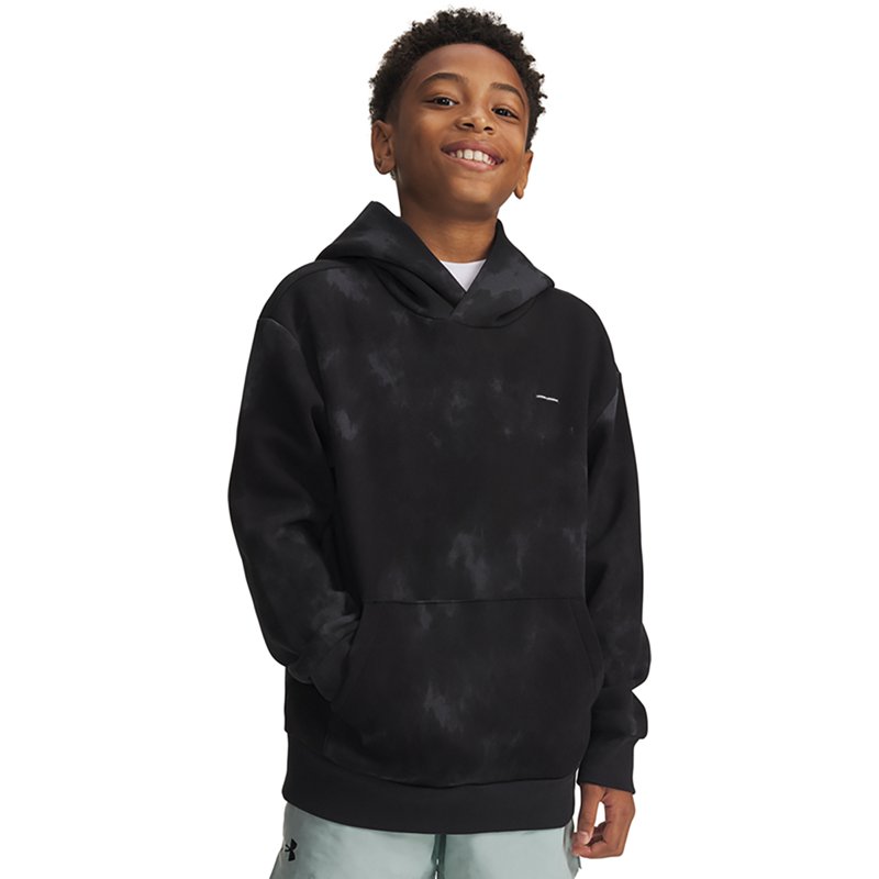 Under Armour Boys' Icon Fleece Washed Hoodie, Medium, Black/Black