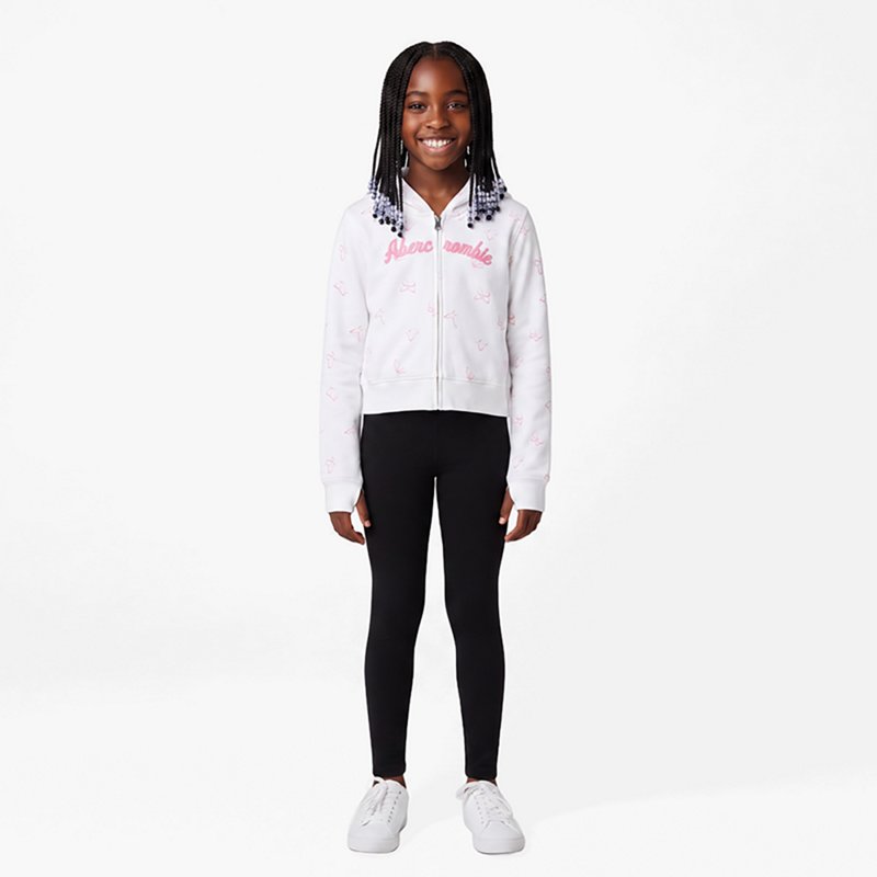 abercrombie kids full-zip printed hoodie, Size 7/8, Flutter White