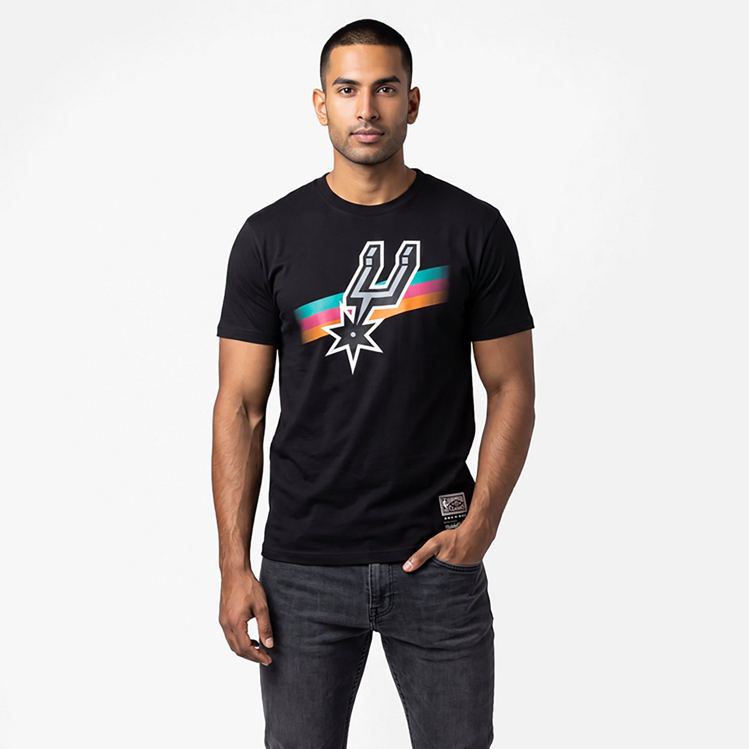 Mitchell & Ness Men’s San Antonio Spurs Logo Stripe T-shirt