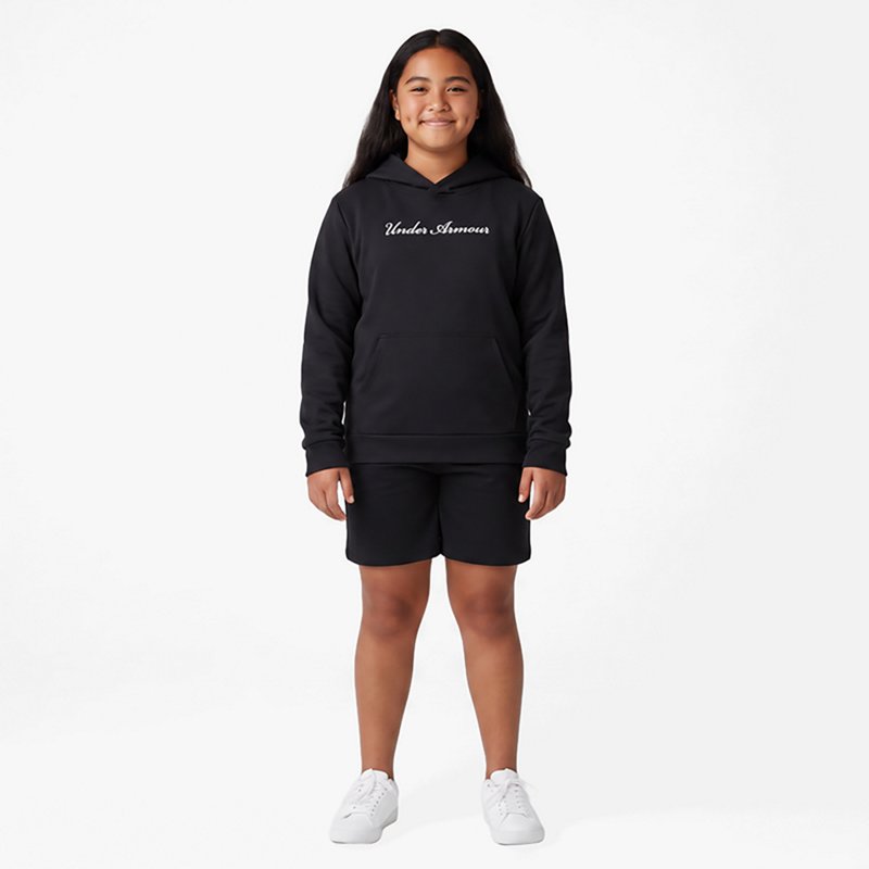 Under Armour Girls' Shimmer Hoodie, Medium, Black/Metallic Silver