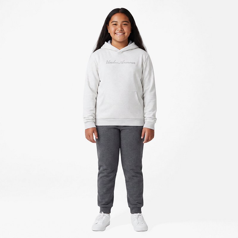 Under Armour Girls' Shimmer Hoodie, Medium, Distant Gray Light Heather/Metallic Silver