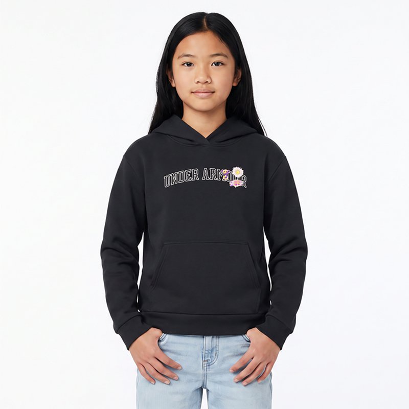 Under Armour Girls' Graphic Hoodie, Medium, Anthracite/White