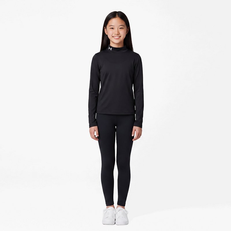 Under Armour Girls' ColdGear Mock Neck Shirt, Medium, Black/White