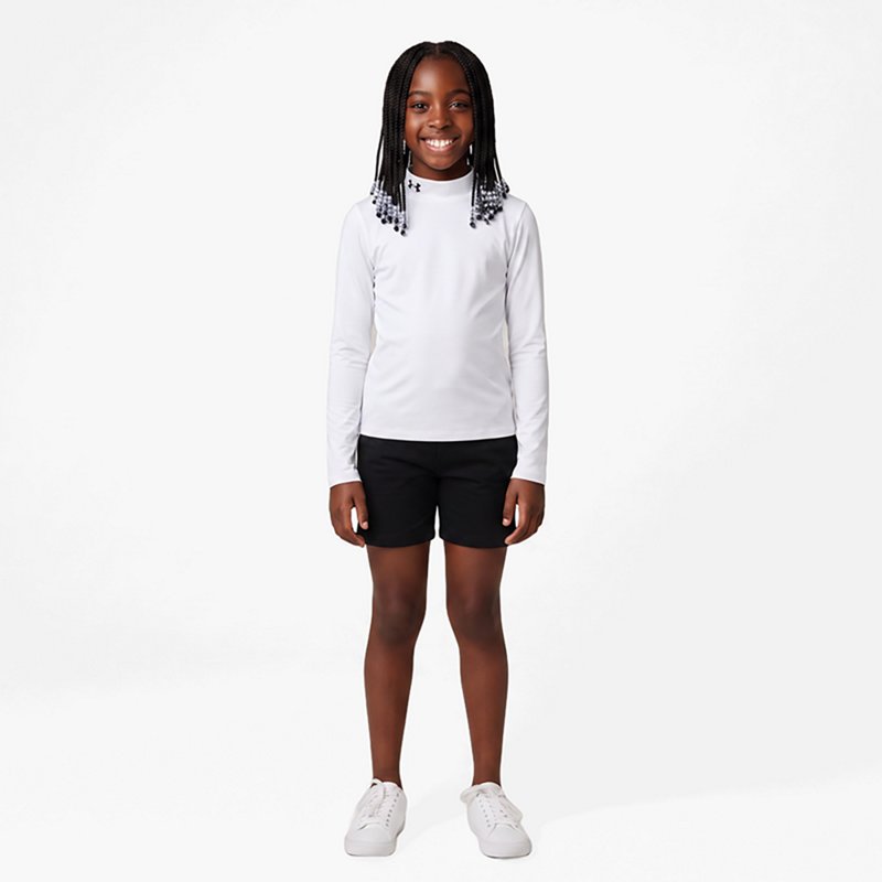Under Armour Girls' ColdGear Mock Neck Shirt, Medium, White/Black