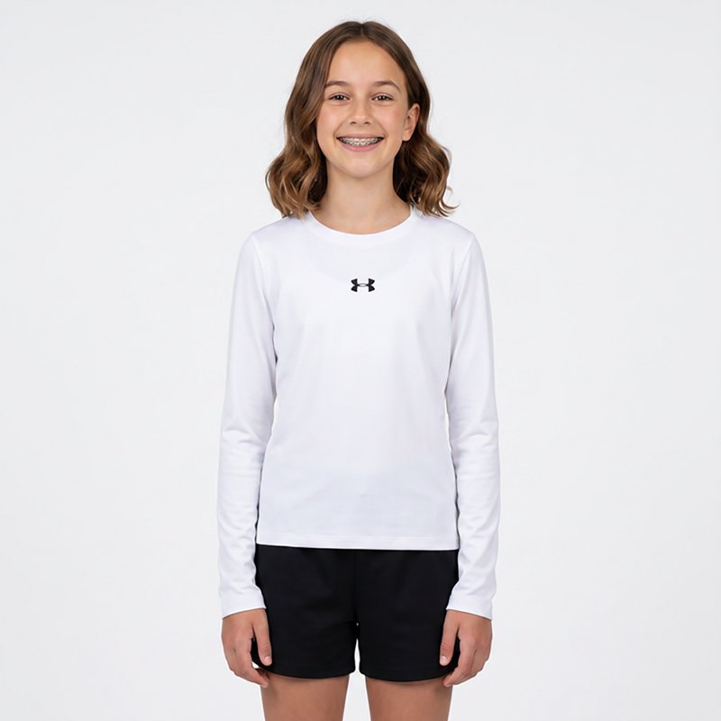 Under Armour Girls' ColdGear Long-Sleeve Crew, XS, White/Black